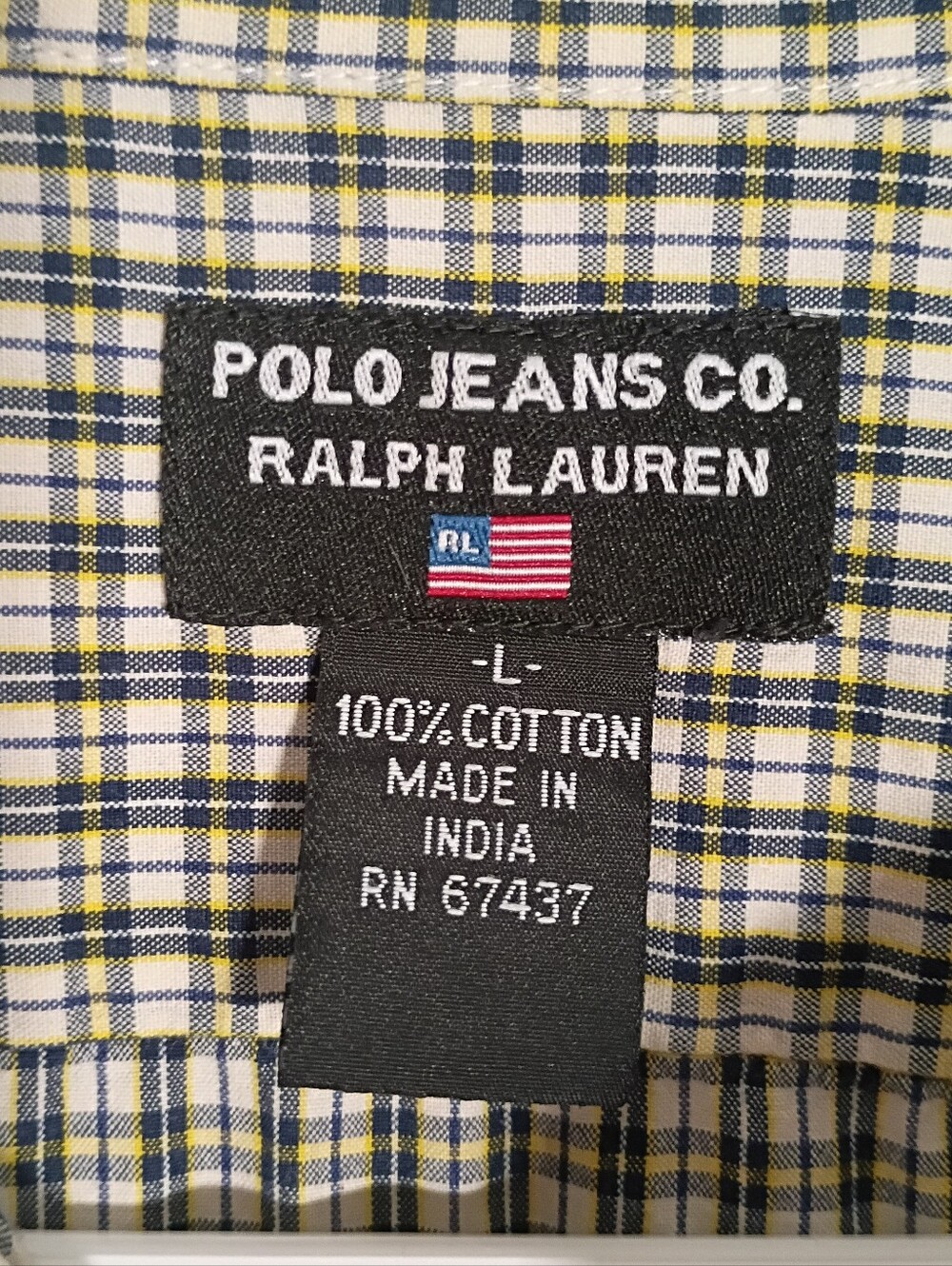 Vtg Polo Jeans Co Ralph Lauren Men L Navy Yellow Plaid Button Shirt Long Sleeve